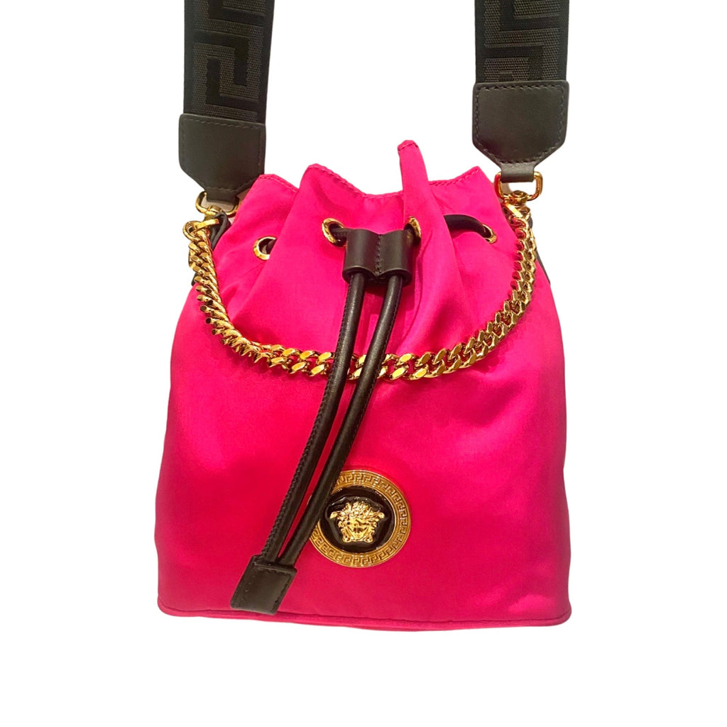 Versace La Medusa Pink Nylon Drawstring Shoulder Bag 1002875 – Queen Bee of  Beverly Hills