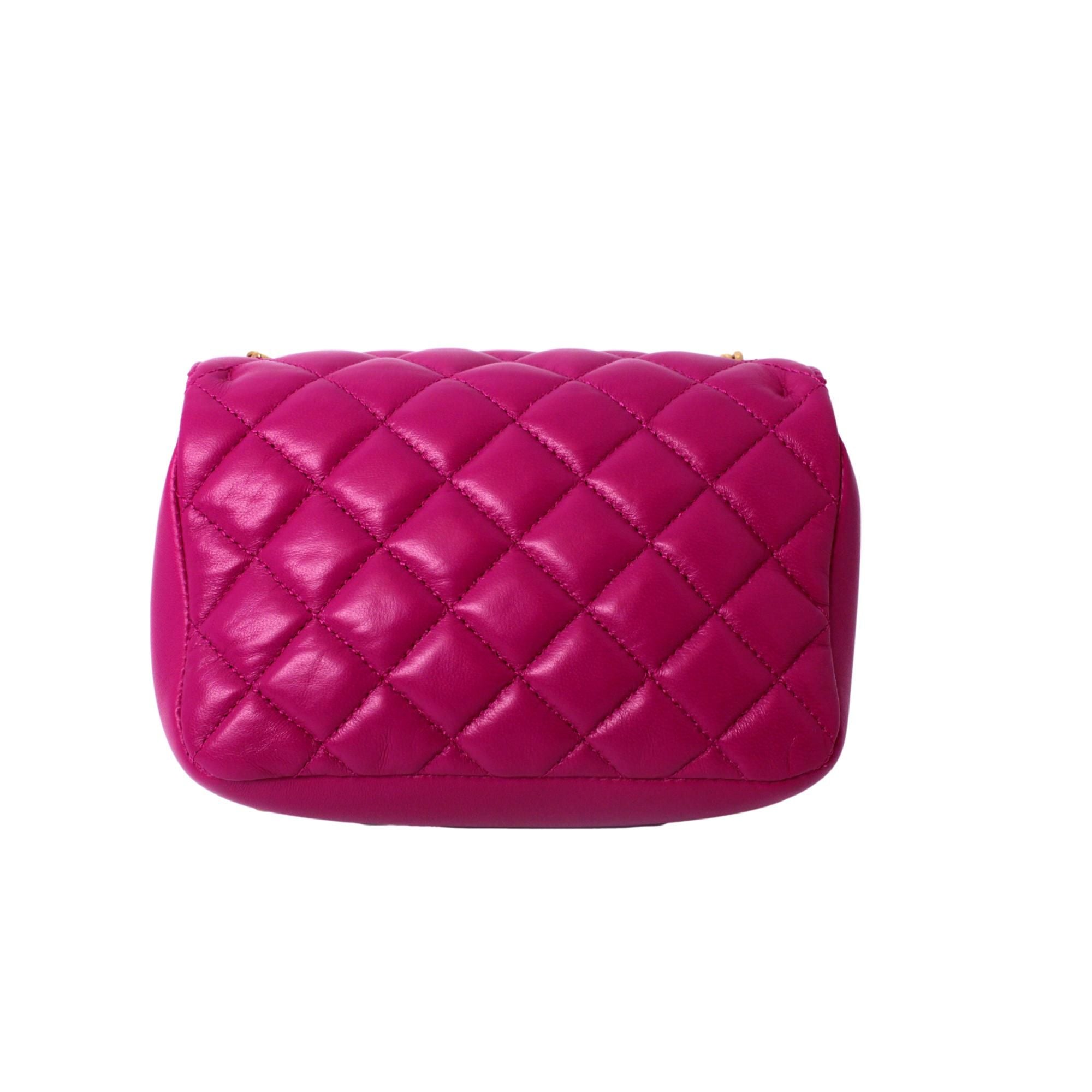 Versace La Medusa Quilted Orchid Pink Lambskin Leather Crossbody Shoulder Bag at_Queen_Bee_of_Beverly_Hills