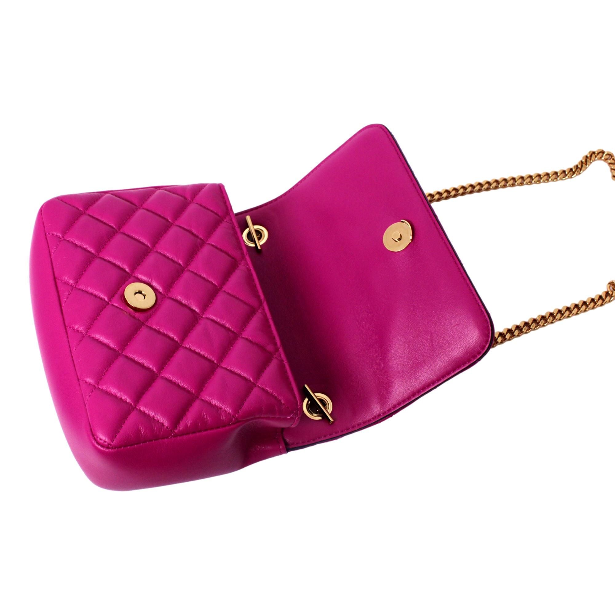 Versace La Medusa Quilted Orchid Pink Lambskin Leather Crossbody Shoulder Bag at_Queen_Bee_of_Beverly_Hills