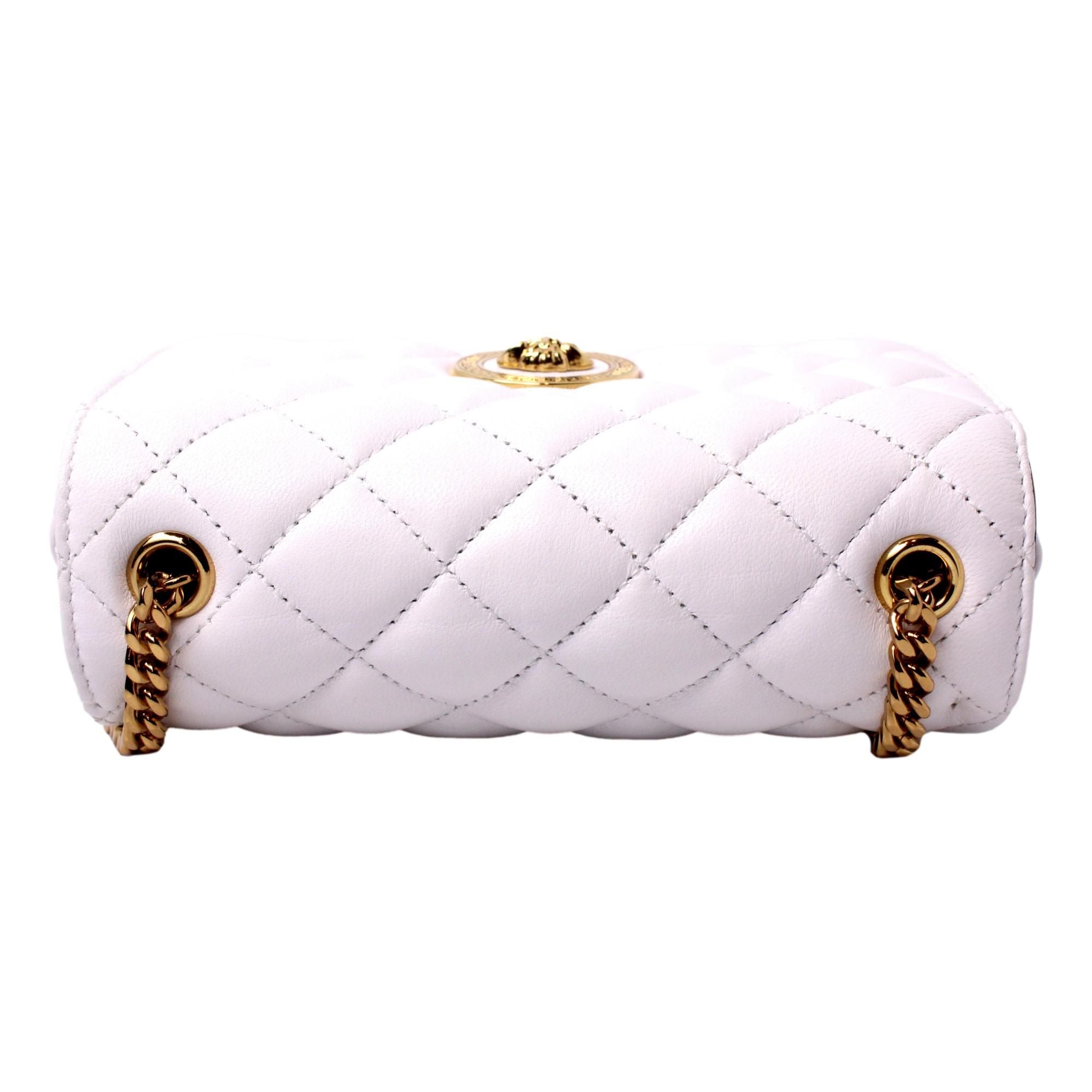 Versace La Medusa Quilted White Lambskin Leather Crossbody Shoulder Bag at_Queen_Bee_of_Beverly_Hills