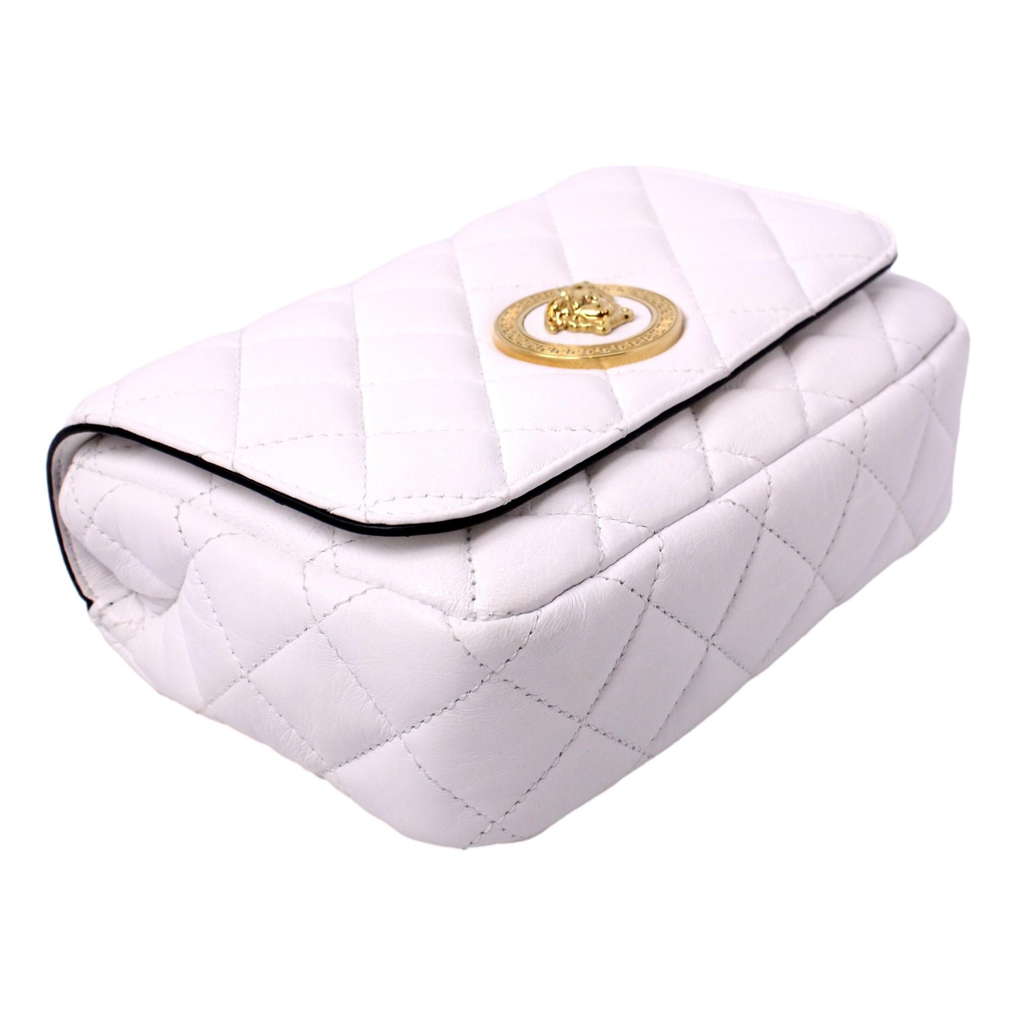 Versace La Medusa Quilted White Lambskin Leather Crossbody Shoulder Bag at_Queen_Bee_of_Beverly_Hills