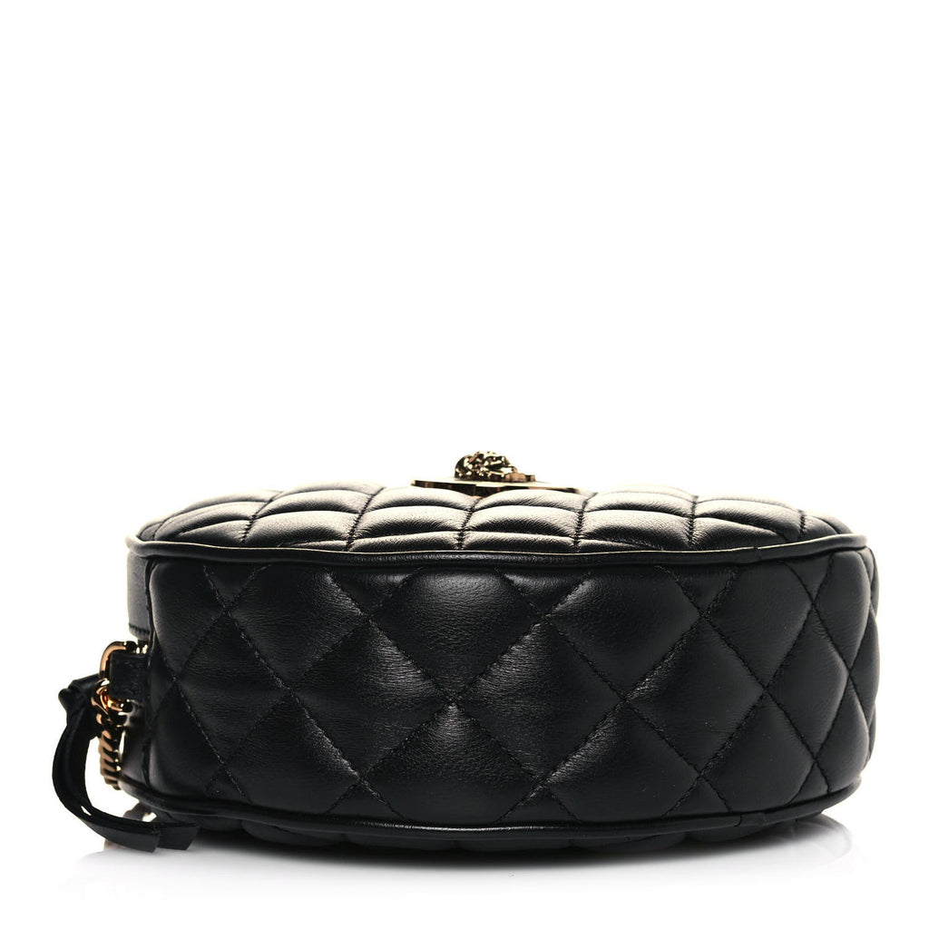 Versace La Medusa Round Quilted Leather Black Shoulder Bag 1002866 at_Queen_Bee_of_Beverly_Hills