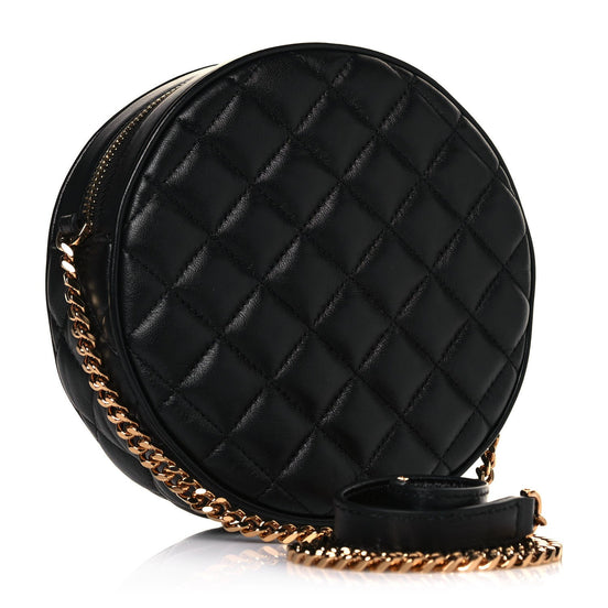 Versace La Medusa Round Quilted Leather Black Shoulder Bag available at Queen Bee of Beverly Hills
