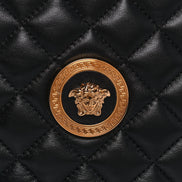 Versace La Medusa Round Quilted Leather Black Shoulder Bag available at Queen Bee of Beverly Hills