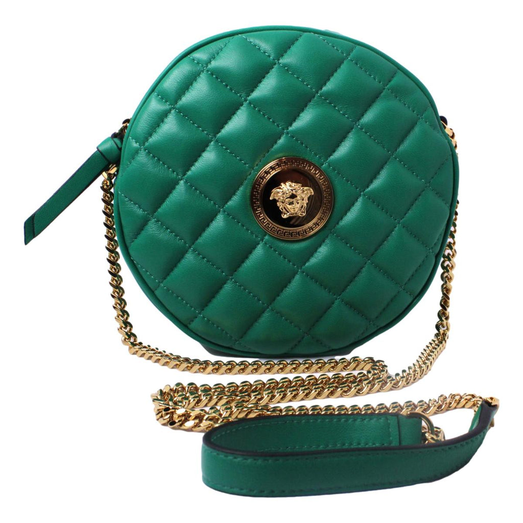 Versace La Medusa Round Quilted Leather Green Shoulder Bag 1002866 at_Queen_Bee_of_Beverly_Hills