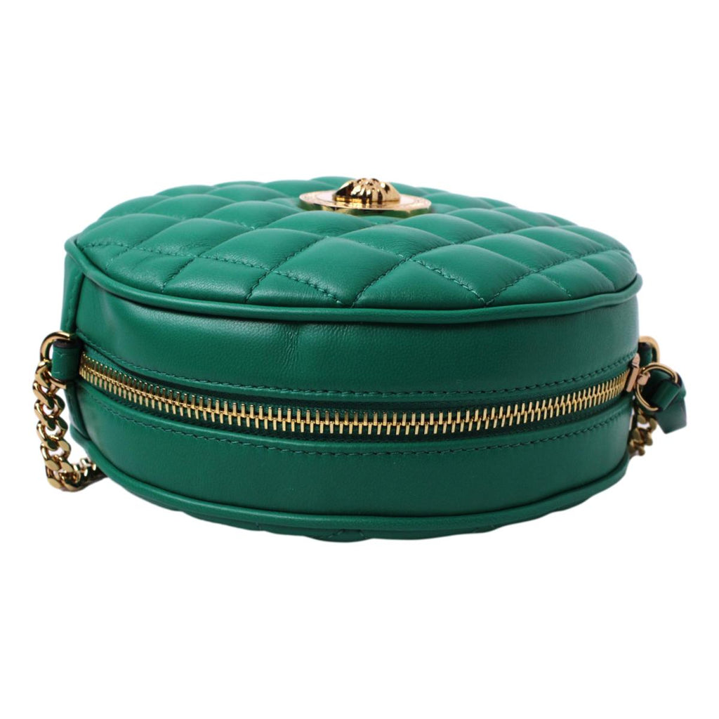 Versace La Medusa Round Quilted Leather Green Shoulder Bag 1002866 at_Queen_Bee_of_Beverly_Hills
