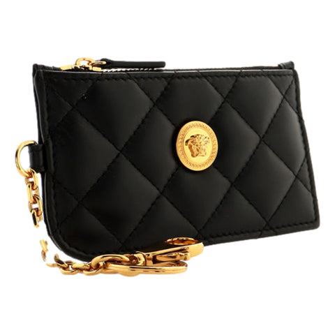 Versace Medusa Quilted Black Lambskin Leather Card Case Keychain at_Queen_Bee_of_Beverly_Hills