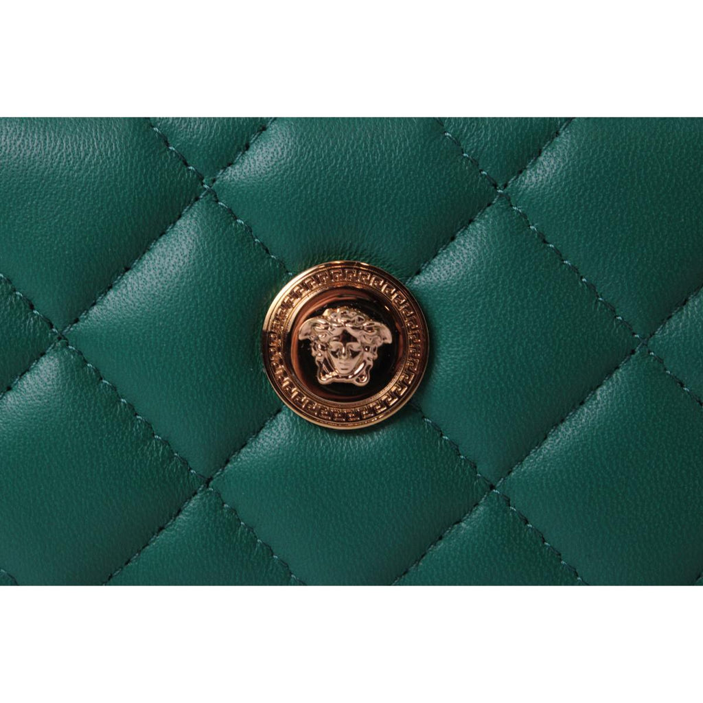 Versace Medusa Quilted Green Lambskin Leather Card Case Keychain at_Queen_Bee_of_Beverly_Hills