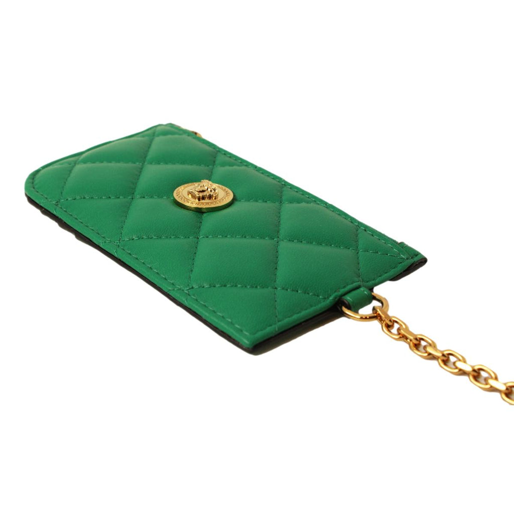 Versace Medusa Quilted Green Lambskin Leather Card Case Keychain