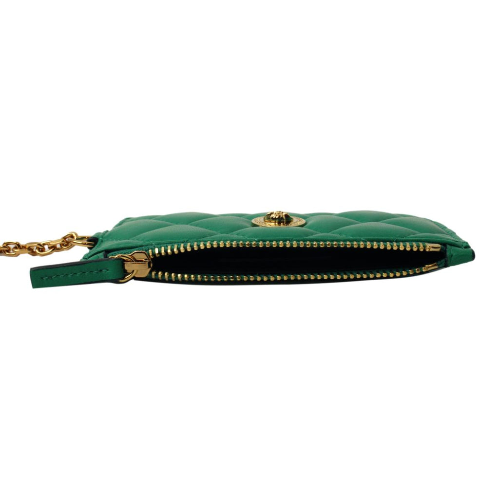 Versace Medusa Quilted Green Lambskin Leather Card Case Keychain at_Queen_Bee_of_Beverly_Hills
