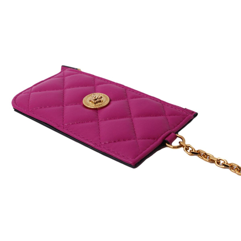 Versace Medusa Quilted Pink Lambskin Leather Card Case Keychain