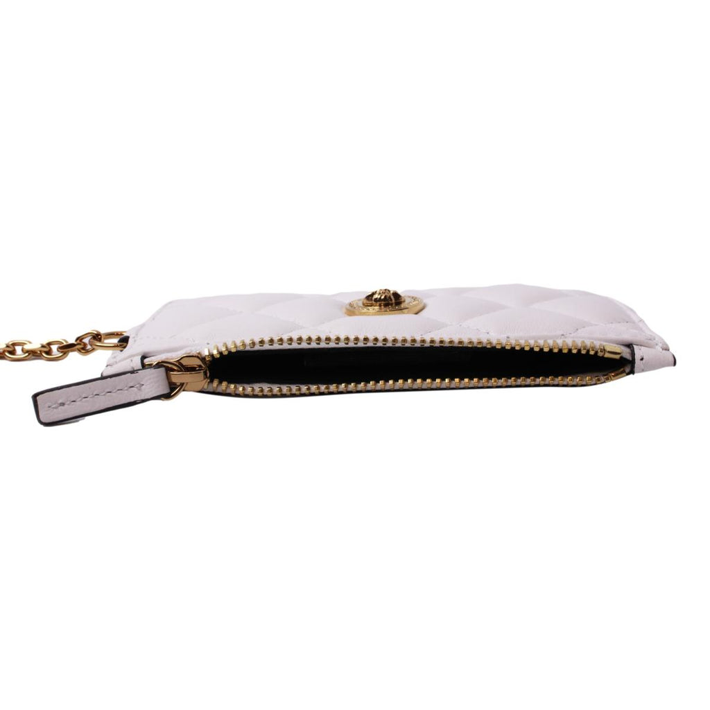 Versace Medusa Quilted White Lambskin Leather Card Case Keychain at_Queen_Bee_of_Beverly_Hills