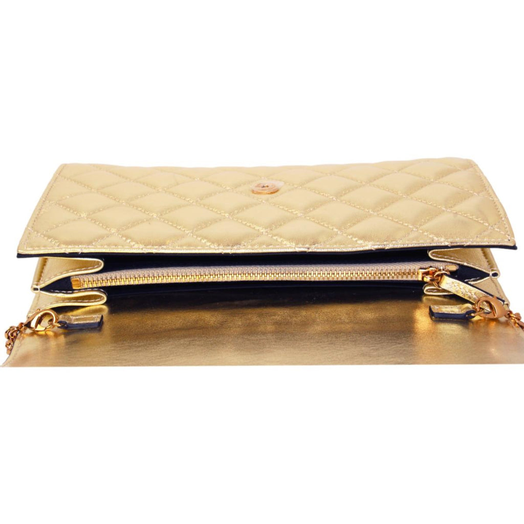 Versace Metallic Gold Leather Medusa Chain Wallet Bag DBSI159S at_Queen_Bee_of_Beverly_Hills