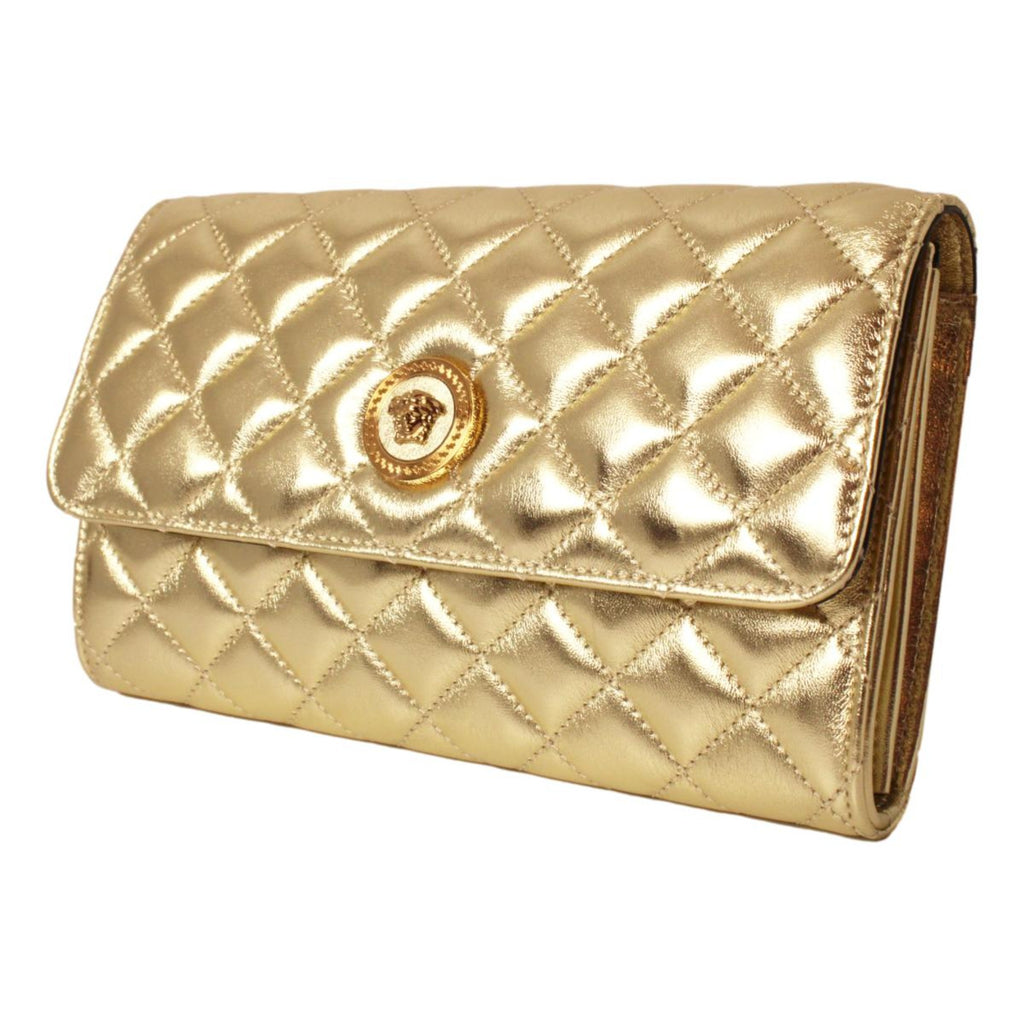 Versace Metallic Gold Leather Medusa Chain Wallet Bag DBSI159S at_Queen_Bee_of_Beverly_Hills