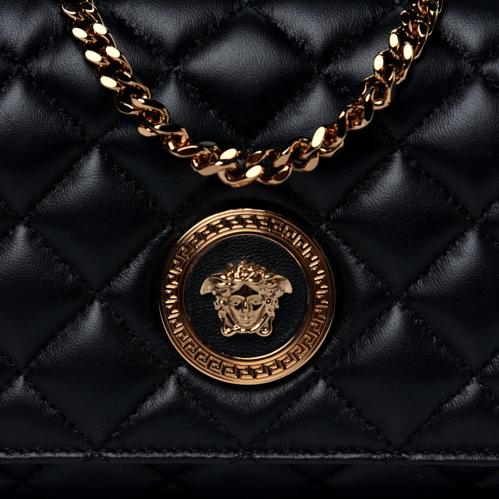 Versace La Medusa Large Quilted Black Nappa Leather Crossbody Bag