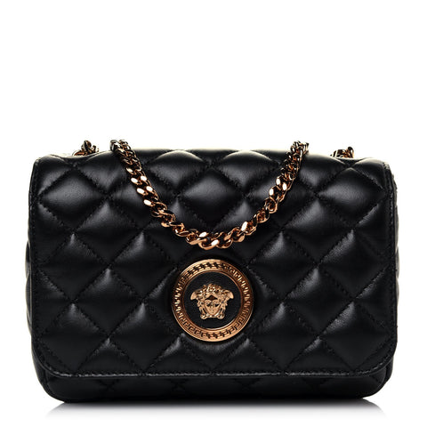 Versace Nappa Quilted Medusa Chain Crossbody Black DBFI163S at_Queen_Bee_of_Beverly_Hills
