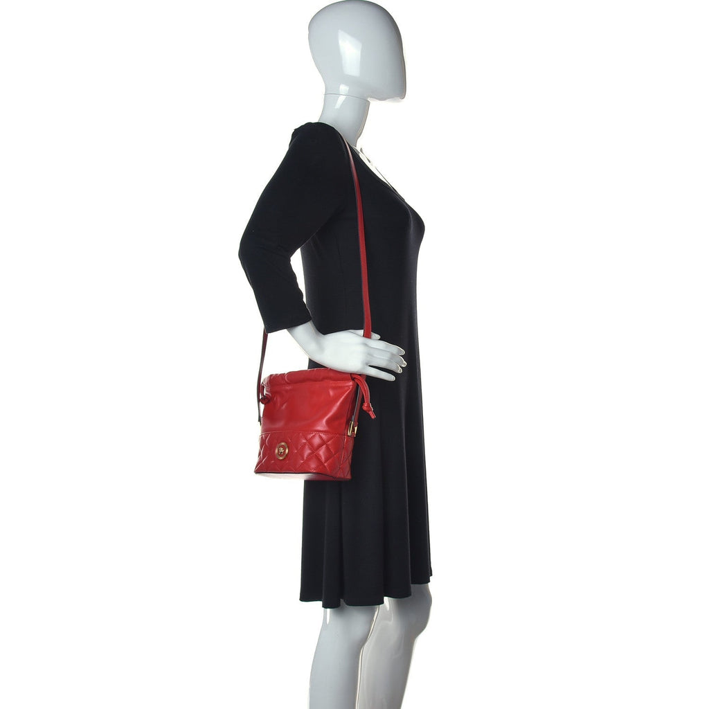 Versace Red Leather Medusa Quilted Drawstring Shoulder Bag DBFI173S at_Queen_Bee_of_Beverly_Hills