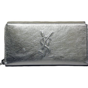 Yves Saint Laurent Wallet YSL Belle du Jour Silver Leather Zip Wallet available at Queen Bee of Beverly Hills